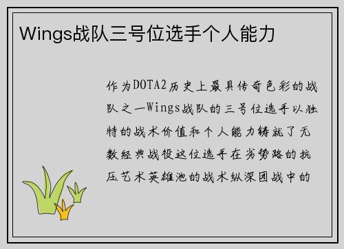 Wings战队三号位选手个人能力